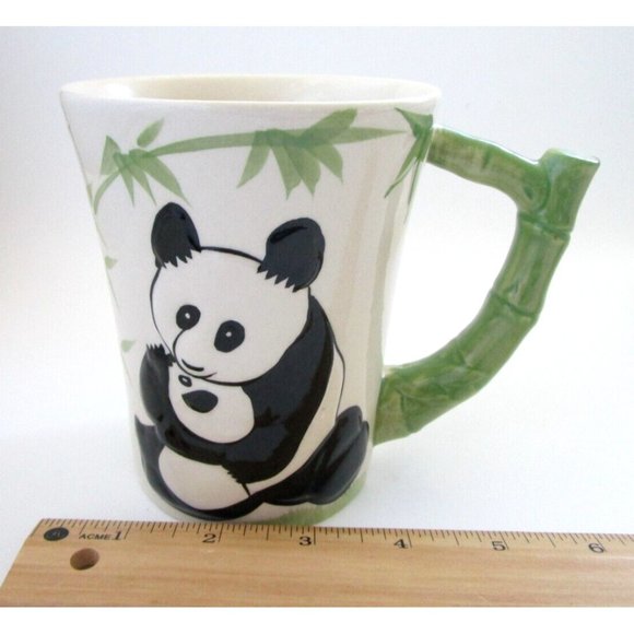 Pier 1 Imports Coffee Mug/Cup - 3D Panda Cub -Bamboo Handle Hand Painted Retired - Picture 10 of 12